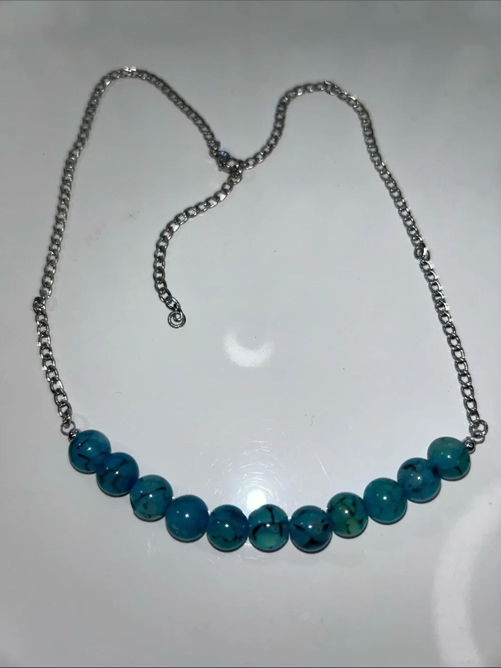 New Artisan Handmade Genuine Blue Dragon Vein Gemstone Stainless Steel Necklace